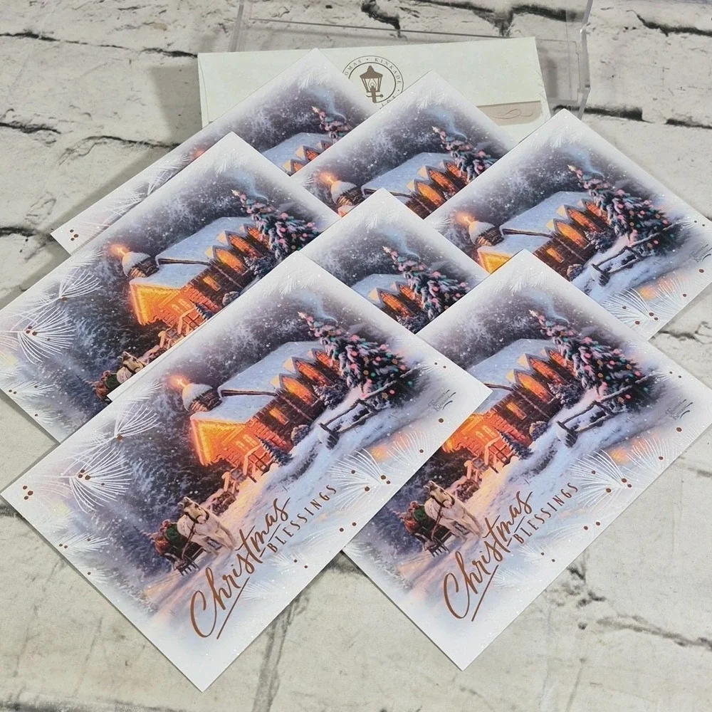 Hallmark Thomas Kinkade Christmas Blessings Cards Glitter Lot Of 7